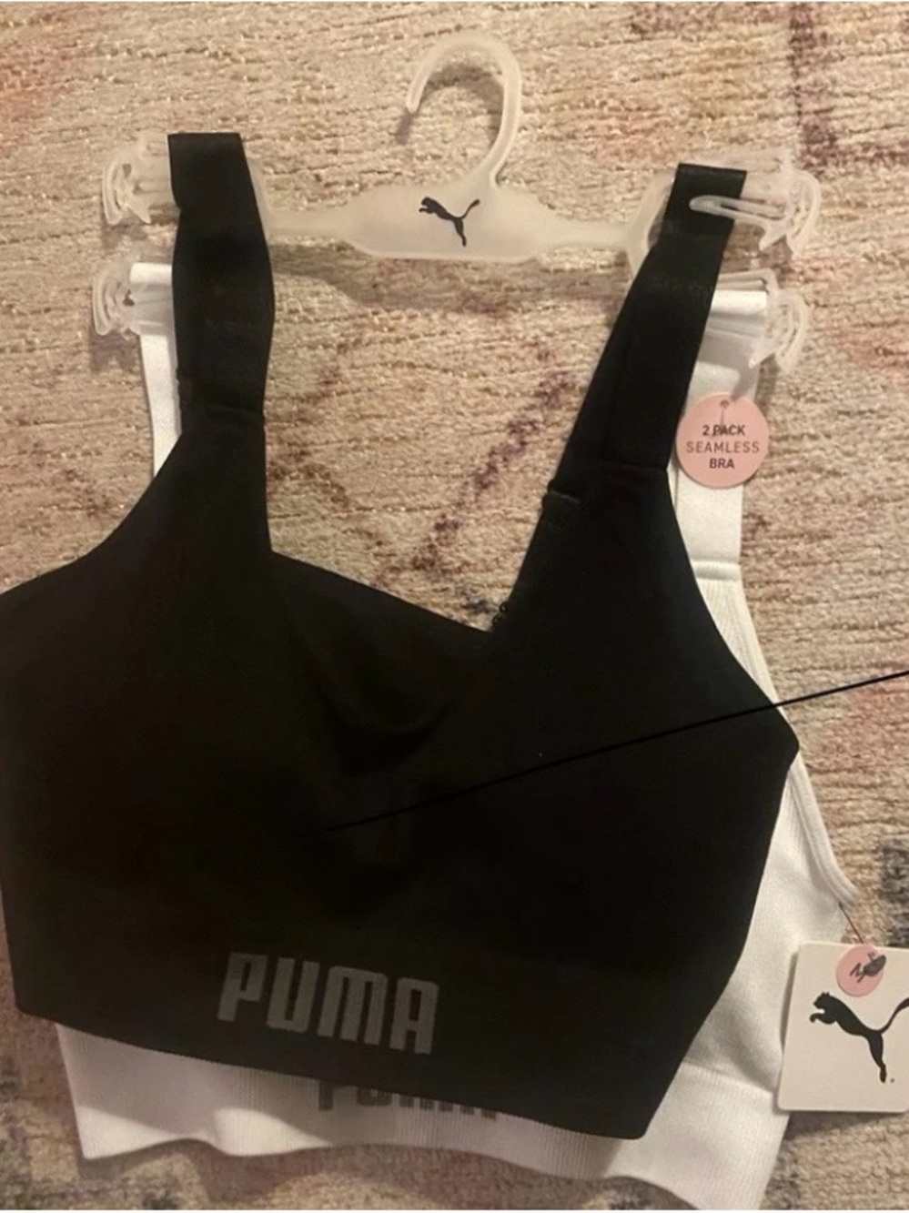 Puma Women's Seamless Sports Bra 2-Pack in Black and White